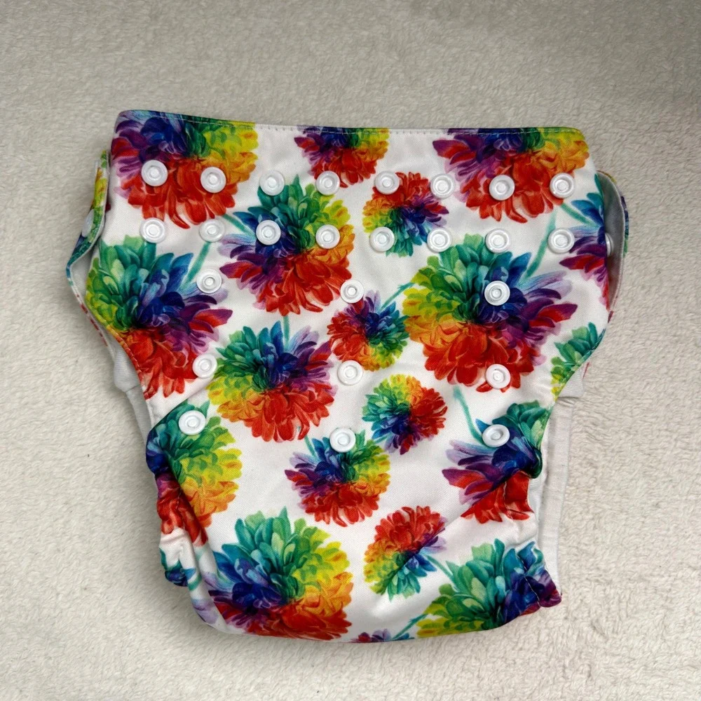 Mama Koala Floral Dahlia Pocket Cloth Diaper Adjustable Snaps Sustainable